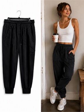 Quince Women’s Black Drawstring Cargo Tencel Causal Joggers